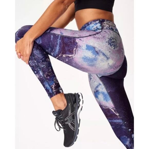 Sweaty All Day 7/8 Workout Leggings Blue Marlin Moon Print Galaxy Swirl Size S - Picture 2 of 12
